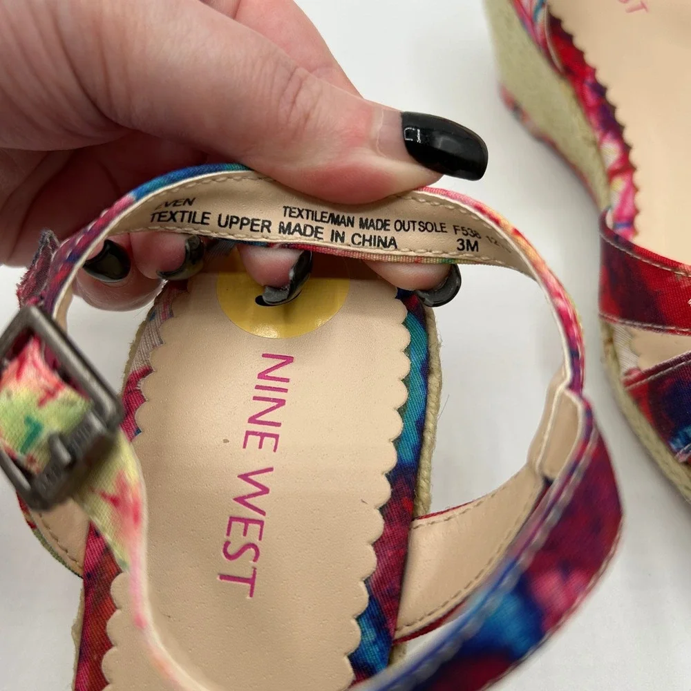 Nine West Girls Even Tie Dye Colorful Floral Wedge Sandals 3M with Box Summer
